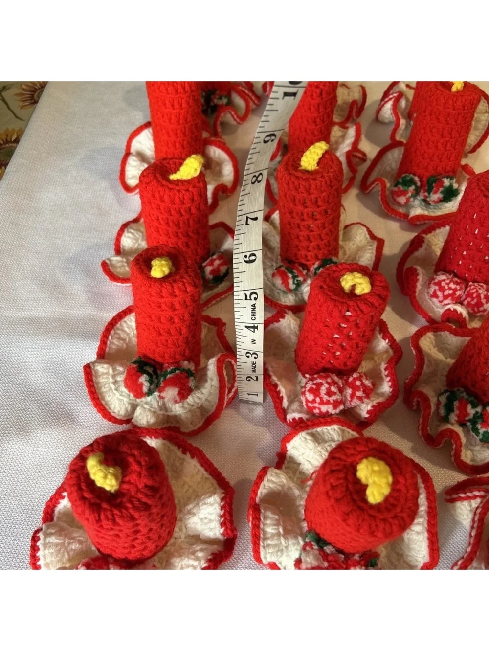 Handmade Red Crochet Holiday Candles  - Set of 15
